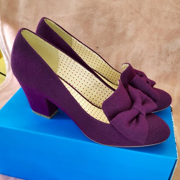 BAIT Modest Heels w/ Bow Wool / Felt Texture, Purple Violet, Size 10 - Picture 2 of 8